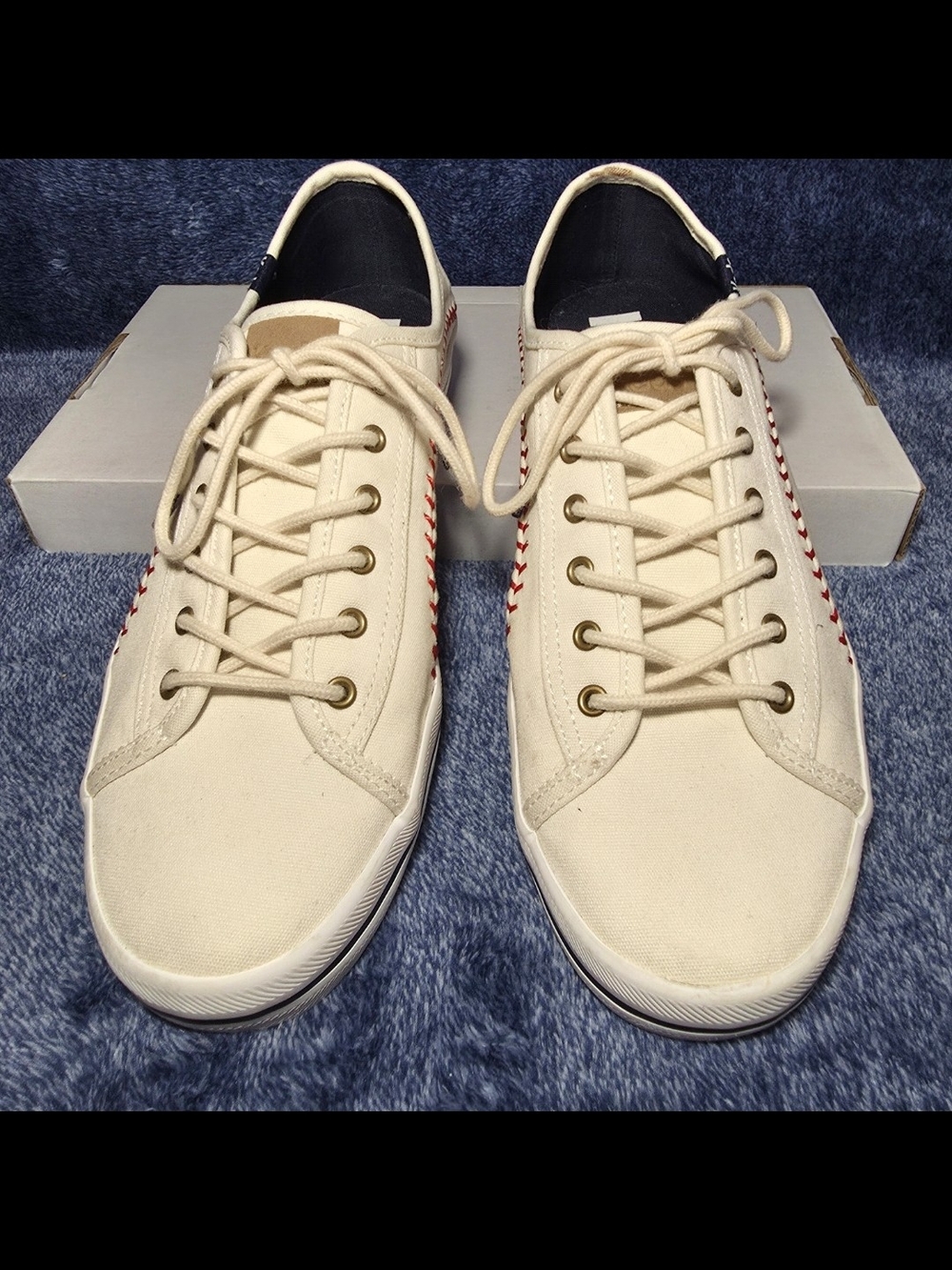Keds Cream Canvas Sneakers with Red Baseball Stitching - Picture 3 of 7